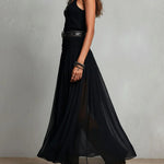 Black Sleeveless Tank Top With Tulle Skirt Maxi Dress(without belt)