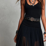 Black Sleeveless Tank Top With Tulle Skirt Maxi Dress(without belt)