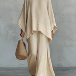 Minimalist Faux Linen Blend Flowy Top And Pants Two-piece Set