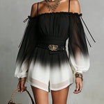 Black And White Gradient Off-shoulder Gradient Chiffon Jumpsuit(with belt)
