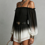 Black And White Gradient Off-shoulder Gradient Chiffon Jumpsuit(with belt)