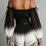 Black And White Gradient Off-shoulder Gradient Chiffon Jumpsuit(with belt)