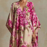 Floral Art Resort V-neck Batwing Sleeve Kaftan Maxi Dress