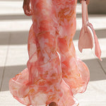 Pink Floral Print Halter-neck Chiffon Maxi Dress