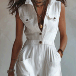 White Sleeveless Faux Cotton-linen Jumpsuit