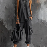 Dark Gray Vest And Jogger Cargo Pants Casual Suit