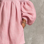 Pink Off-shoulder Lantern Sleeve A-line Loose Mini Dress