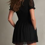 Black Pleated Waist Lace-trimmed Mini Dress