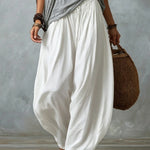 White Off-the-shoulder Top And Loose-fitting Lantern Pants Set