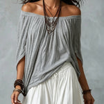 White Off-the-shoulder Top And Loose-fitting Lantern Pants Set