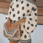 Baroque Print Off-Shoulder Lantern Sleeve Shorts Jumpsuit