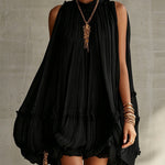 Black Halter Neck Ruffled Chiffon Bubble Mini Dress