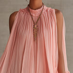 Pink Halter Neck Ruffled Chiffon Bubble Mini Dress