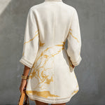 Ivory Gold Printed V-neck Crochet Lace Mini Dress