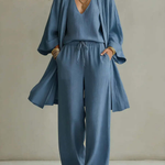 Solid Color Loose Cardigan And Drawstring Wide-leg Trousers Three-piece Set
