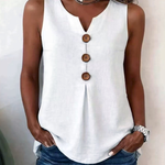 Solid Color Button V-neck Sleeveless Top