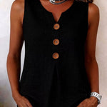Solid Color Button V-neck Sleeveless Top