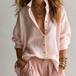Pink Loose Shirt And Wide-leg Lantern Pants Set