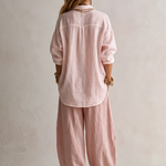 Pink Loose Shirt And Wide-leg Lantern Pants Set