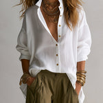 White Loose Shirt And Green Wide-leg Lantern Pants Suit