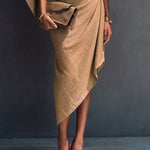 Khaki Draped Asymmetrical Short-sleeved Midi Dress