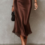 Brown Chiffon Blouse And Satin Midi Dress Two-piece Set