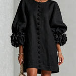 White Floral Button-down Mini Dress With Striking Floral Cuffs
