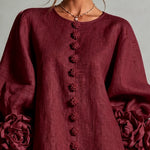 Burgundy Floral Button-down Mini Dress With Striking Floral Cuffs