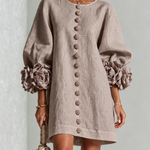 White Floral Button-down Mini Dress With Striking Floral Cuffs