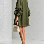 White Floral Button-down Mini Dress With Striking Floral Cuffs