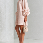 White Floral Button-down Mini Dress With Striking Floral Cuffs