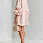 White Floral Button-down Mini Dress With Striking Floral Cuffs