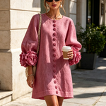Vintage Rose Floral Button-down Mini Dress With Striking Floral Cuffs
