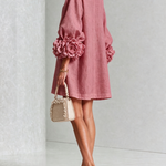 White Floral Button-down Mini Dress With Striking Floral Cuffs