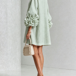 White Floral Button-down Mini Dress With Striking Floral Cuffs