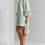 Sage Mist Floral Button-down Mini Dress With Striking Floral Cuffs