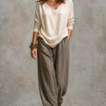 Beige Grey Casual Layered Three-piece Elegant Wide-leg Pants Suit