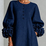 Navy Floral Button-down Midi Dress With Striking Floral Cuffs