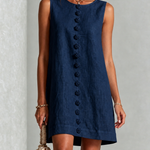 Navy Sleeveless Floral Button-front Mini Dress