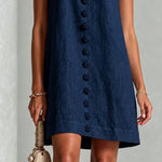 Navy Sleeveless Floral Button-front Mini Dress