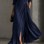 Elegant Navy Blue Knotted Maxi Shirt Dress