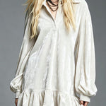 Velvet Mini Dress with Lantern Sleeves Ruffled Hem