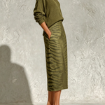 Black Collar Knit Top And Zebra Linen Midi Skirt Two‑Piece Set