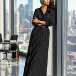 Black White Asymmetric Stripe Shirt Maxi Dress
