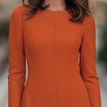 Orange Elegant Sheath Long-Sleeve Midi Dress
