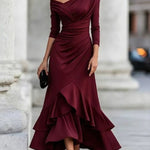 Black Off Shoulder Asymmetrical Draped Midi Dress