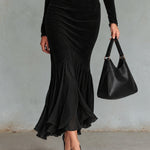 Black Square-neck Long-sleeve Chiffon Mermaid Maxi Dress