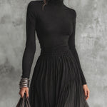Black Turtleneck Top & Ombre Pleated Maxi Skirt Two Piece Set