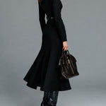 Black Double-Breasted Button Slit Midi Dress
