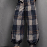 Navy Plaid Blazer And Lantern Pants Two-piece Set